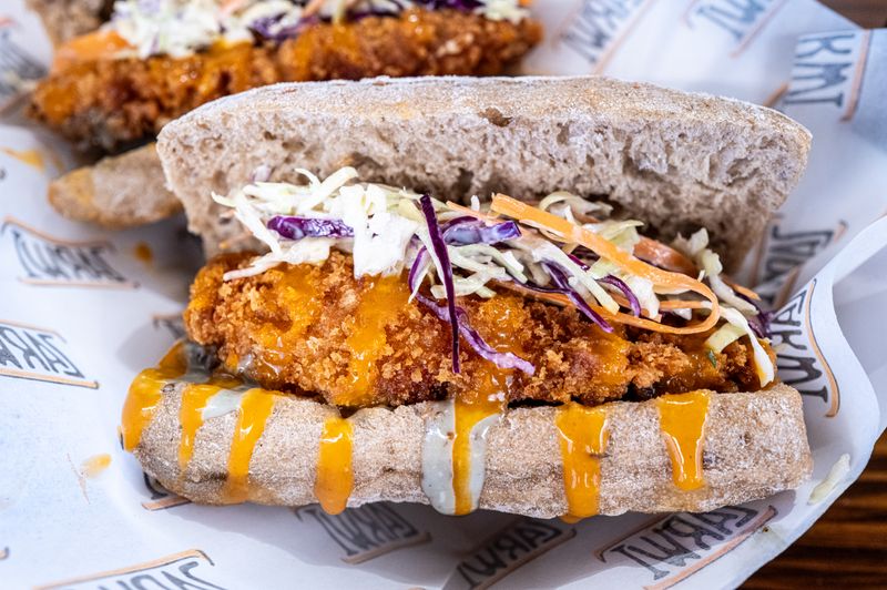 Buffalo chicken hoagie with spicy sauce